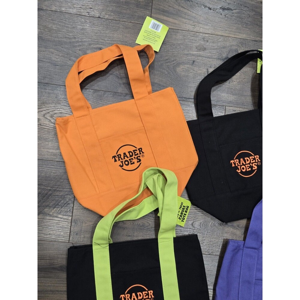 NEW Lot 4 Trader Joe's mini canvas tote bag Halloween *limited edition* set NWT - Picture 2 of 5